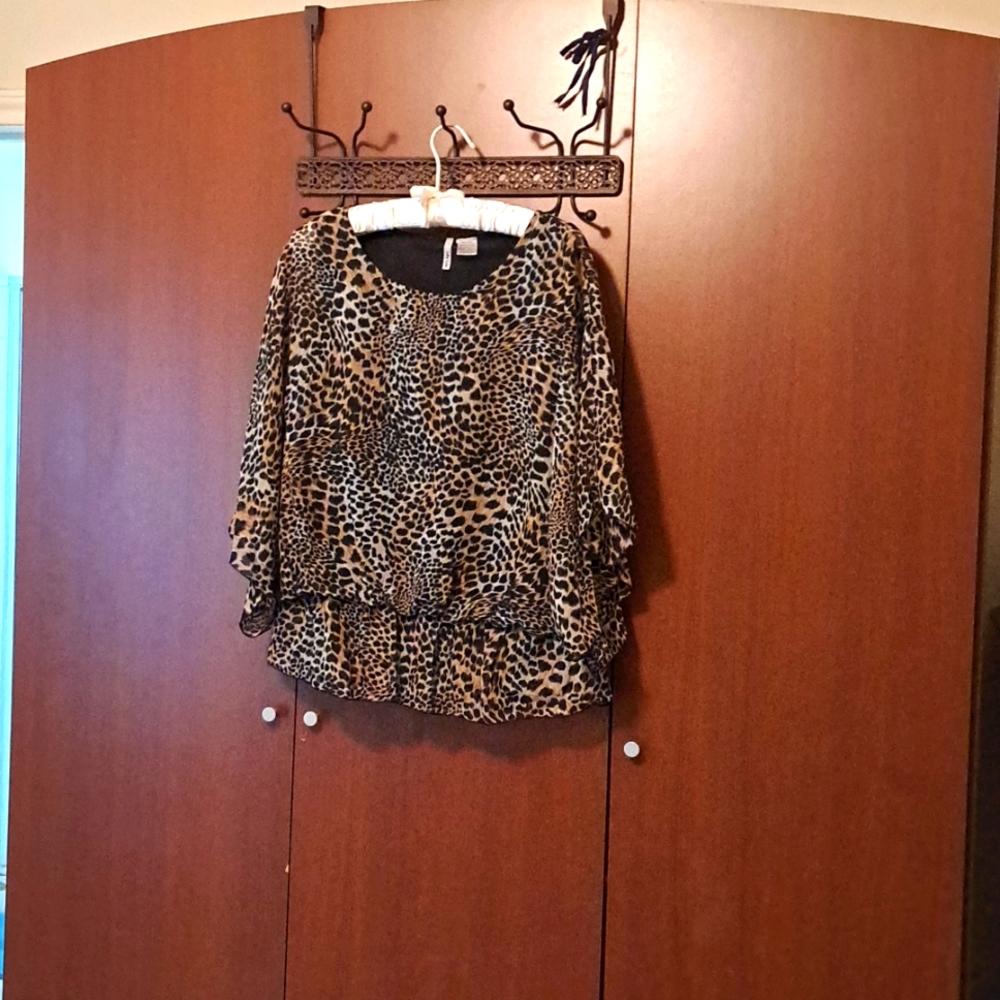 Animal print blouse with cinched waist